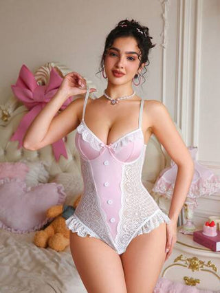 لانجيري حريمي PetitDoll جمبسوت قصيرة من النساء ذات تطعيم من الدانتيل، بمظهر أنيق وكاجوال مناسب للاستخدام اليومي