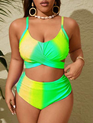 SHEIN Slayr CURVE مجموعة سباحة بلوزة وسراويل مطبوعة مقاسات كبيرة للنساء , للأوقات الحرة والعطلات