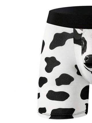 1 قطعة بوكسر رجالي , تصميم بطبعة بقرة مرقطة ، سراويل داخلية مريحة وعملية تنفس وسريعة الجفاف للمنزل ، سراويل داخلية رجالية مرنة ومريحة