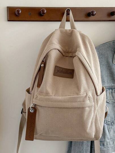 الحقيبة الظهر ذات اللون الواحد من الكورد الممتلئ بالسعة الكبيرة،بتصميم بسيط وأنيق للاستخدام اليومي العادي