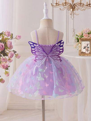 فساتين بيبي فستان أميرة شرابي للرضع والأطفال الرضع 0-3 سنوات بحزام رفيع، بطبقات توليل مزخرف بأشكال فراشات ثلاثية الأبعاد، لموسم الربيع والصيف