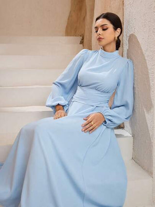 فساتين حريمي Graceveil فستان أنيق للسيدات بياقة عمودية ، بأكمام فانوس ، بلون سادة