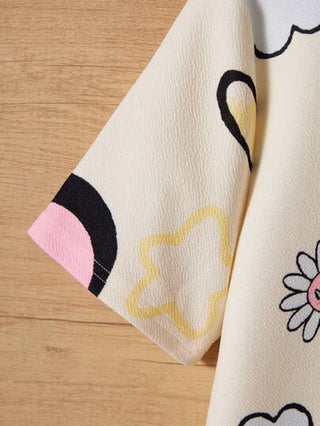 تيشيرتات بناتي فستان كاجوال للفتيات البنات طويل الأكمام مع طبعة زهور صغيرة ياقة دائرية