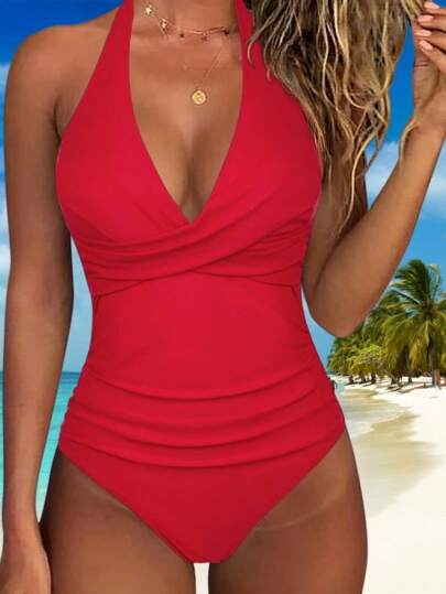 مايوه حريمي قطعة واحدة 1 قطعة بذلة سباحة متواضعة مزخرفة بطبعات أوراق ذات ألوان متنوعة للنساء والفتيات ، ملائمة للشاطئ والأجازات