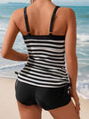 طقم تانكيني حريمي Swim Lushoire مجموعة تنكيني مخطط ذات أشرطة عريضة ومزين بكشكشة للنساء الراشدات ، مناسبة للصيف في الشاطئ والرحلات