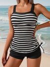 طقم تانكيني حريمي Swim Lushoire مجموعة تنكيني مخطط ذات أشرطة عريضة ومزين بكشكشة للنساء الراشدات ، مناسبة للصيف في الشاطئ والرحلات