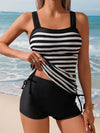 طقم تانكيني حريمي Swim Lushoire مجموعة تنكيني مخطط ذات أشرطة عريضة ومزين بكشكشة للنساء الراشدات ، مناسبة للصيف في الشاطئ والرحلات