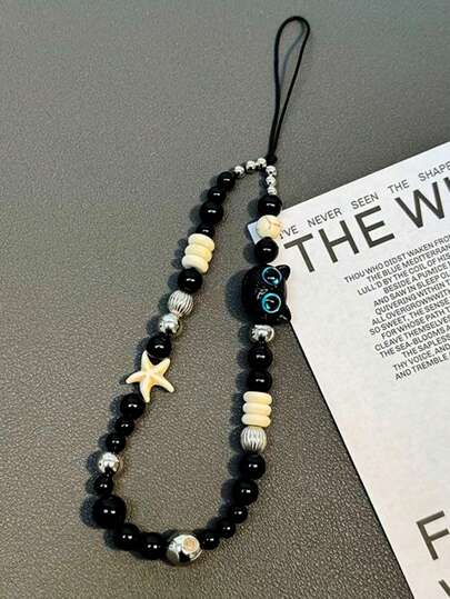 قلادة زخرفة البوم الأسود والصدفة 1 قطعة ، غطاء هاتف محمول جميل ، حامل سماعات الرأس ، اكسسوار DIY ، سير معصم مضاد للسقوط ، بطراز كوري ، هدايا للنساء، الأم، العائلة، الأصدقاء، عيد ميلاد، عطلة، تعليقة الهاتف، سلسلة الهاتف