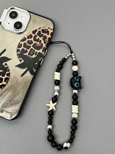 قلادة زخرفة البوم الأسود والصدفة 1 قطعة ، غطاء هاتف محمول جميل ، حامل سماعات الرأس ، اكسسوار DIY ، سير معصم مضاد للسقوط ، بطراز كوري ، هدايا للنساء، الأم، العائلة، الأصدقاء، عيد ميلاد، عطلة، تعليقة الهاتف، سلسلة الهاتف