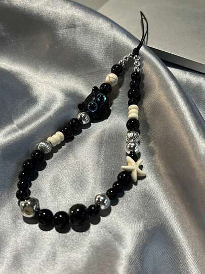 قلادة زخرفة البوم الأسود والصدفة 1 قطعة ، غطاء هاتف محمول جميل ، حامل سماعات الرأس ، اكسسوار DIY ، سير معصم مضاد للسقوط ، بطراز كوري ، هدايا للنساء، الأم، العائلة، الأصدقاء، عيد ميلاد، عطلة، تعليقة الهاتف، سلسلة الهاتف