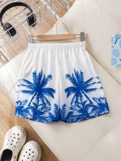 مايوه أولادي شورتات بحر للأطفال/المراهقين البنين ذات حبال أو سحابات قابلة للضبط بطبعات أشجار نخيل مريحة وريشية