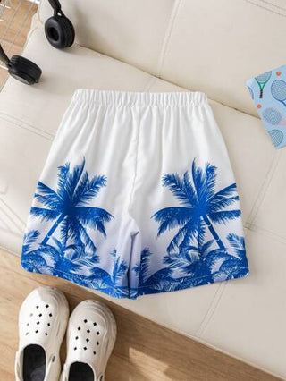 مايوه أولادي شورتات بحر للأطفال/المراهقين البنين ذات حبال أو سحابات قابلة للضبط بطبعات أشجار نخيل مريحة وريشية