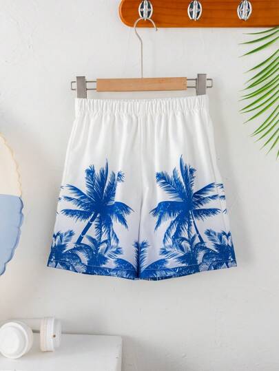 مايوه أولادي شورتات بحر للأطفال/المراهقين البنين ذات حبال أو سحابات قابلة للضبط بطبعات أشجار نخيل مريحة وريشية