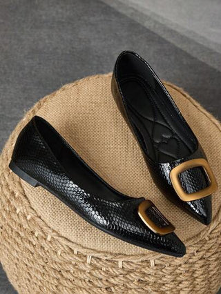 أحذية نسائية مسطحة على الطراز الفرنسي القديم مع إبزيم مربع، أحذية مسطحة ذات نعل ناعم مريحة للعمل بأصبع قدم مدبب باللون الأخضر، أحذية مسطحة أنيقة من الجلد الناعم سهلة الارتداء