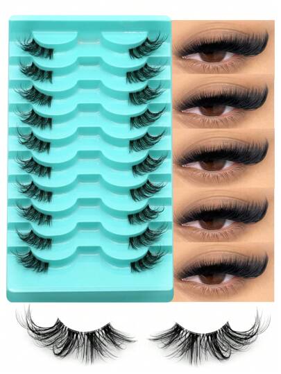 GROINNEYA 10 أزواج من الرموش الاصطناعية النصفية ذات المظهر الطبيعي والخفيف، رموش 3D فاخرة من الصوف الاصطناعية (ميمنك)، رموش عيون القطط الخفيفة الوشمية مكياج