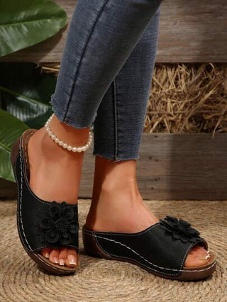 نعال شرائح صندل بشريحة سميكة للسيدات، نعال عريض ارتفاع خاص مضاد للانزلاق وماء صيفي مزين بالزهور مفتوح الأصابع