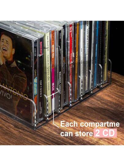 قاعدتان من البلاستيك الشفاف لتخزين الأقراص المضغوطة، تستوعب ما يصل إلى 14 غلاف قرص قياسي، لتنظيم ورف تخزين الوسائط