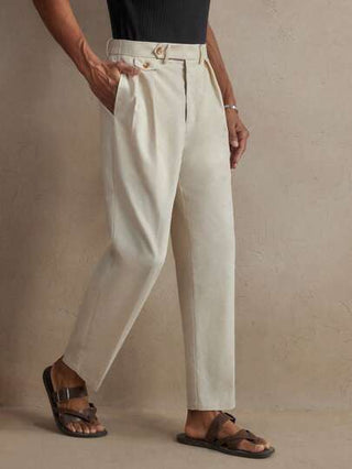 AKNOTIC Business Casual بناطيل كاجوال مستقيمة من الكتان المنسوج للرجال، خصر متوسط، مناسبة للارتداء اليومي والمدرسة