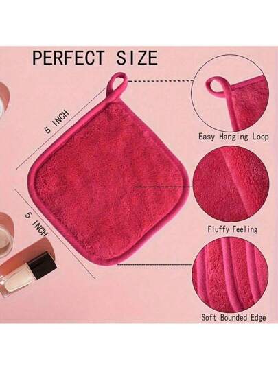 3/5 قطعة مناشف تنظيف الوجه من الألياف الدقيقة الناعمة، مناشف إزالة المكياج مع حلقة تعليق، لطيفة على البشرة، قابلة للغسل والاستخدام المتكرر