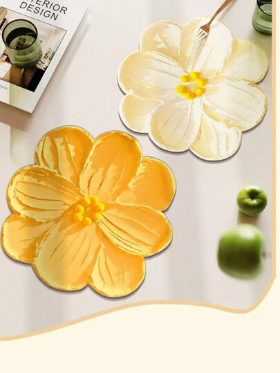 بسكويت فرش طاولة غير متماثل الزهور, عازل للحرارة، من جلد PVC مقاوم للماء والزيت، قابل للغسيل، مناسب لأدوات المائدة