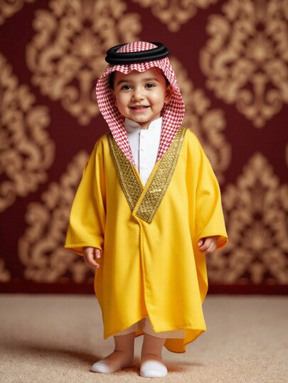 2 قطعة طقم للأطفال الرضع الصبيان: قميص بأكمام طويلة وردّاء طويل, تُوب أبيض عربي, ملابس إسلامية, كفتان, زي سعودي, رداء رمضان, قَصُّ أساسي, مناسب للزفاف, الحفلات, العطلات, عيد الميلاد، المقاس من 6 شهور إلى 3 سنوات