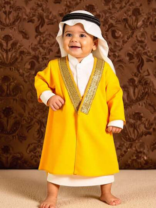 2 قطعة طقم للأطفال الرضع الصبيان: قميص بأكمام طويلة وردّاء طويل, تُوب أبيض عربي, ملابس إسلامية, كفتان, زي سعودي, رداء رمضان, قَصُّ أساسي, مناسب للزفاف, الحفلات, العطلات, عيد الميلاد، المقاس من 6 شهور إلى 3 سنوات