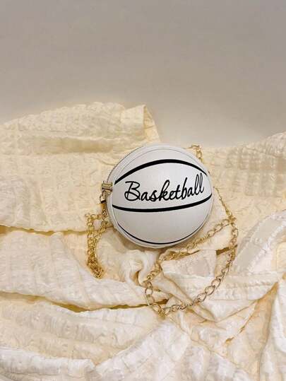 1 حقيبة كتف صغيرة للأولاد والبنات ، حقيبة كرة السلة بتصميم رائع بحروف ، حقيبة متعددة الاستخدامات للسفر بسلسلة متقاطعة ، حقيبة كرة سلة للأولاد والبنات ذات طابع أنيق وجذاب ، حقيبة كتف وحقيبة صغيرة مستديرة من مادة البولي يوريثان بتصميم كرة السلة، حزام كتف بس