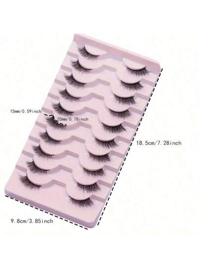 LIMEIKAI 10 أزواج من رموش عيون مستطيلة تنتهي عند النهاية أرواب طبيعية نصف عين متقاطعة ناعمة، رموش مستعملة متكررة الاستخدام