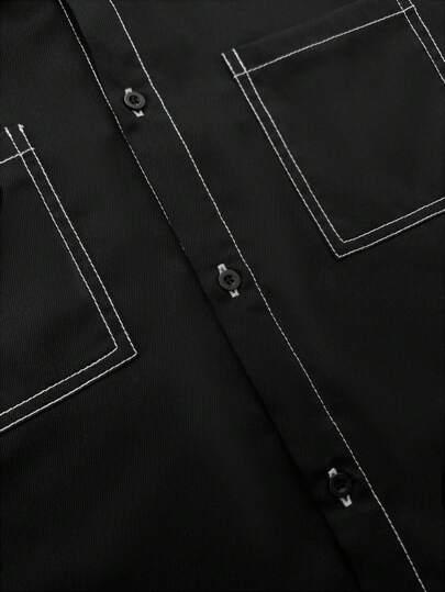 SHEIN قميص قطني فضفاض مزين بطباعة الأحرف، ياقة مطوية، كم قصير، مناسب لارتدائه في المدرسة والحديقة والشاطئ وأعياد الميلاد في فصول الربيع والصيف والخريف والشتاء