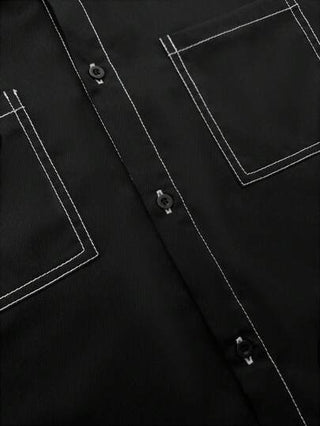 SHEIN قميص قطني فضفاض مزين بطباعة الأحرف، ياقة مطوية، كم قصير، مناسب لارتدائه في المدرسة والحديقة والشاطئ وأعياد الميلاد في فصول الربيع والصيف والخريف والشتاء