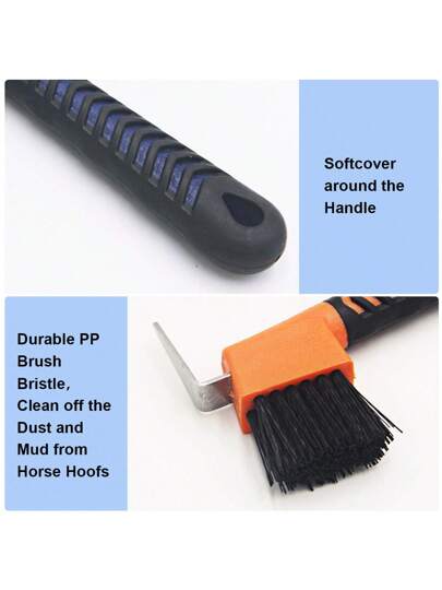 طقم أدوات تنظيف و عناية بحوافر الحيوانات: (خطاف حافر، جهاز تنظيف الحافر، فرشاة تنظيف الحافر)