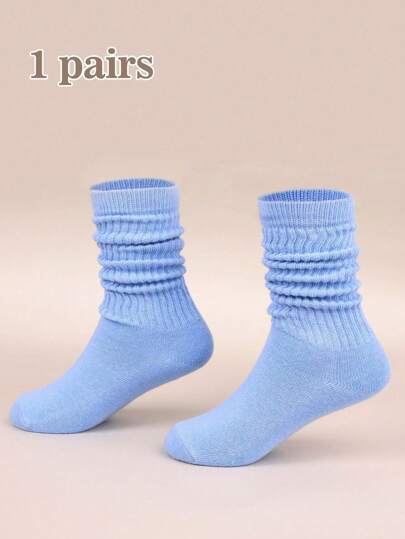 زوج واحد من الجوارب البسيطة باللون الأزرق الداكن بطراز ياباني، جوارب أطفال عادية متوسطة الرقبة، جوارب طويلة متعددة الاستخدامات بحبل سحب مزدوج الإبرة