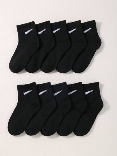 10 أزواج من جوارب أطفال ذات لون أحادي مرن ناعم للحياة اليومية والرياضة، جوارب رياضية معطرة ، جوارب كاجوال متعددة الاستخدامات للأطفال باللون الأسود للمدرسة والمراهقين