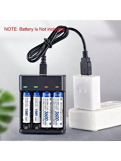1 قطعة شاحن USB (البطاريات غير مشمولة) 4 فتحات للشحن المستقل، مناسب لبطاريات قابلة للشحن AA/AAA Ni-MH