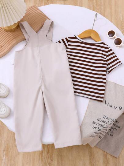 مجموعة من تي شيرت تي شيرت أكمام قصيرة مخطط والبناطلون القصيرة الكلية مناسبة للرضيع/طفل الصيف قصيرة القميص والبنطلون الكلي يجعل الطفل أكثر ملاطفة ، عادي و متعدد الاستخدامات