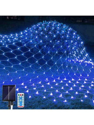 قطعة واحدة من أضواء الشبكة بالطاقة الشمسية LED، 96 مصباح LED، بمقاس 1.5*1.5م. يعمل بالطاقة الشمسية للاستخدام الداخلي والخارجي - مناسب لإضاءة عيد الميلاد على الأشجار الصغيرة والحدائق والستائر وديكورات العطلات