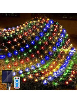 قطعة واحدة من أضواء الشبكة بالطاقة الشمسية LED، 96 مصباح LED، بمقاس 1.5*1.5م. يعمل بالطاقة الشمسية للاستخدام الداخلي والخارجي - مناسب لإضاءة عيد الميلاد على الأشجار الصغيرة والحدائق والستائر وديكورات العطلات