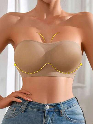 مجموعة ملابس داخلية نسائية بحمالات غير مرئية وأكواب مبطنة، بسوبتوب (قمصان بدون أكتاف) إغلاق جانبي، بانديو بتصميم متقاطع ظهر مفتوح، بسيط مريح، بليت دفع للأعلى