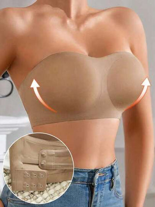 مجموعة ملابس داخلية نسائية بحمالات غير مرئية وأكواب مبطنة، بسوبتوب (قمصان بدون أكتاف) إغلاق جانبي، بانديو بتصميم متقاطع ظهر مفتوح، بسيط مريح، بليت دفع للأعلى