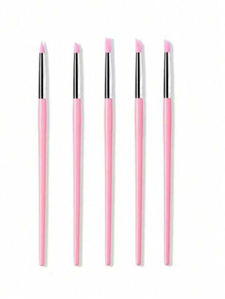 5 قطع من فرش الأظافر السيليكون النحت والنقش المجوف وتشكيل الجل الوردي، فرشاة الرسم الفني أدوات الماكياج DIY، 5 قطع / مجموعة فرشاة فني الأظافر من السيليكون ذات الطرفين - أدوات فن الأظافر ذات المقابض الوردية