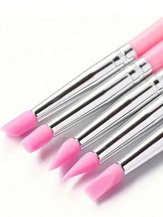 5 قطع من فرش الأظافر السيليكون النحت والنقش المجوف وتشكيل الجل الوردي، فرشاة الرسم الفني أدوات الماكياج DIY، 5 قطع / مجموعة فرشاة فني الأظافر من السيليكون ذات الطرفين - أدوات فن الأظافر ذات المقابض الوردية