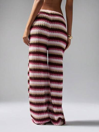MISSGUIDED بنطلون الشاطئ المصمم بتصميم الزجزاج من الكروشيه، بنطال فضفاض على الساقين أسلوب بوهيمي للمهرجانات، لارتداء في العطلات والإجازات الصيفية، ملابس منزلية بطراز عتيق