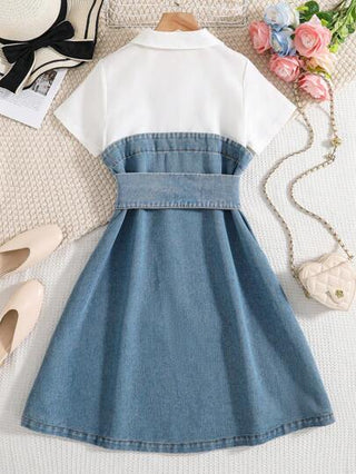 تيشيرتات بناتي فستان دنيم مفصل من قطعتين للمراهقات