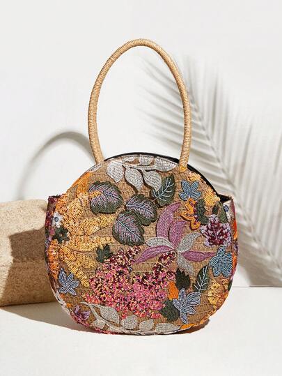 VCAY حقيبة يد أنيقة مزينة بالترتر والتطريز للنساء للعطلة الفاخرة