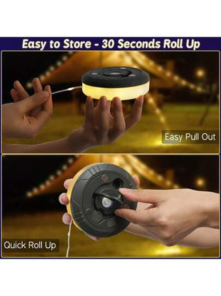 أضواء الخيط للتخييم المحمولة 2 في 1 - قابلة للشحن عبر USB ، تصميم قابل للطي مع 5 أنماط إضاءة للاستخدام في الخارج والحديقة والتنزه