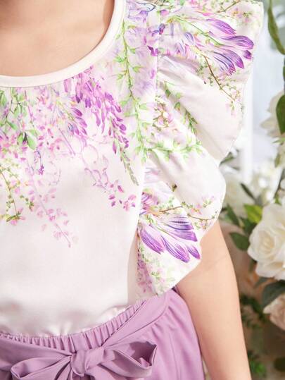 تيشيرتات بناتي Lunivi مجموعة من 2 قطعة قميص أرجواني بياقة مكورة مع بنطال طويل ملائم لفتيات المراهقات، زي صيفي للعطلات