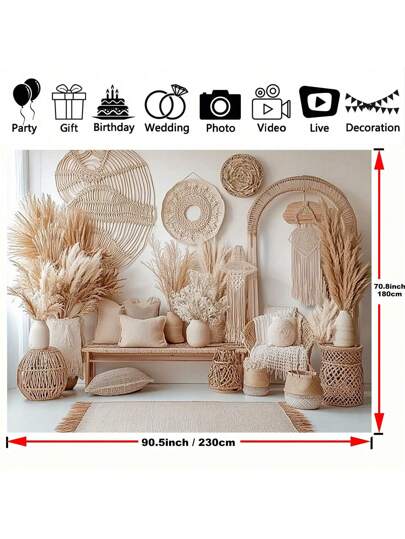 1 لوحة خلفية بطراز بوهيمي، متعددة الأحجام، مصنوعة من البولي إستر، مناسبة للتزيين الداخلي والخارجي، المنزل، الحديقة، تزيين طاولة الكعك والتصوير الفوتوغرافي في الاحتفالات، هدية عيد ميلاد مثالية