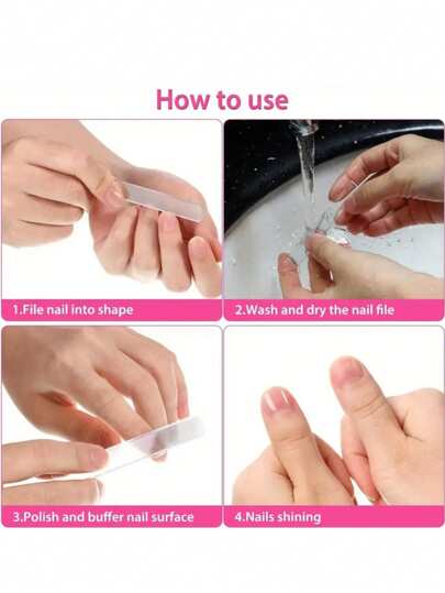 8 قطع ملفات نانو لصقل الأظافر الزجاجية الطبيعية، صقل الأظافر الطبيعية بواسطة لمعان البلور والمكرر في علبة
