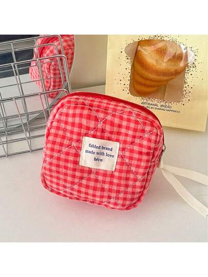 حقيبة مكياج للنساء 1 قطعة لون أحمر مخطط بنقشة الفراولة الحمراء، حقيبة تجميل كبيرة للسفر، مستلزمات تجميل ودواعي صحية، هدايا، أكسسوارات زيبر، أظافر