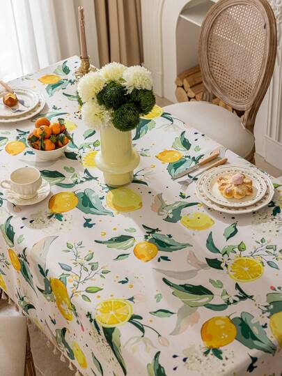 1 قطعة منشفة طاولة مائدة مصنوعة من البوليستر المنسوج بتصميم طباعة مائية لزهور الليمون الريفية في الربيع والصيف، بنسيج بامبو ثلاثي الأبعاد، قوي وسهل التنظيف، تصميم أنيق وطبيعي، ديكور منزلي مشرق ومنعش لتغطية طاولات المائدة العادية